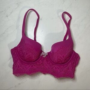 Victoria’s Secret Hot Pink Lace Demi Buste Bra Size 32B Barbiecore Sexy Preppy